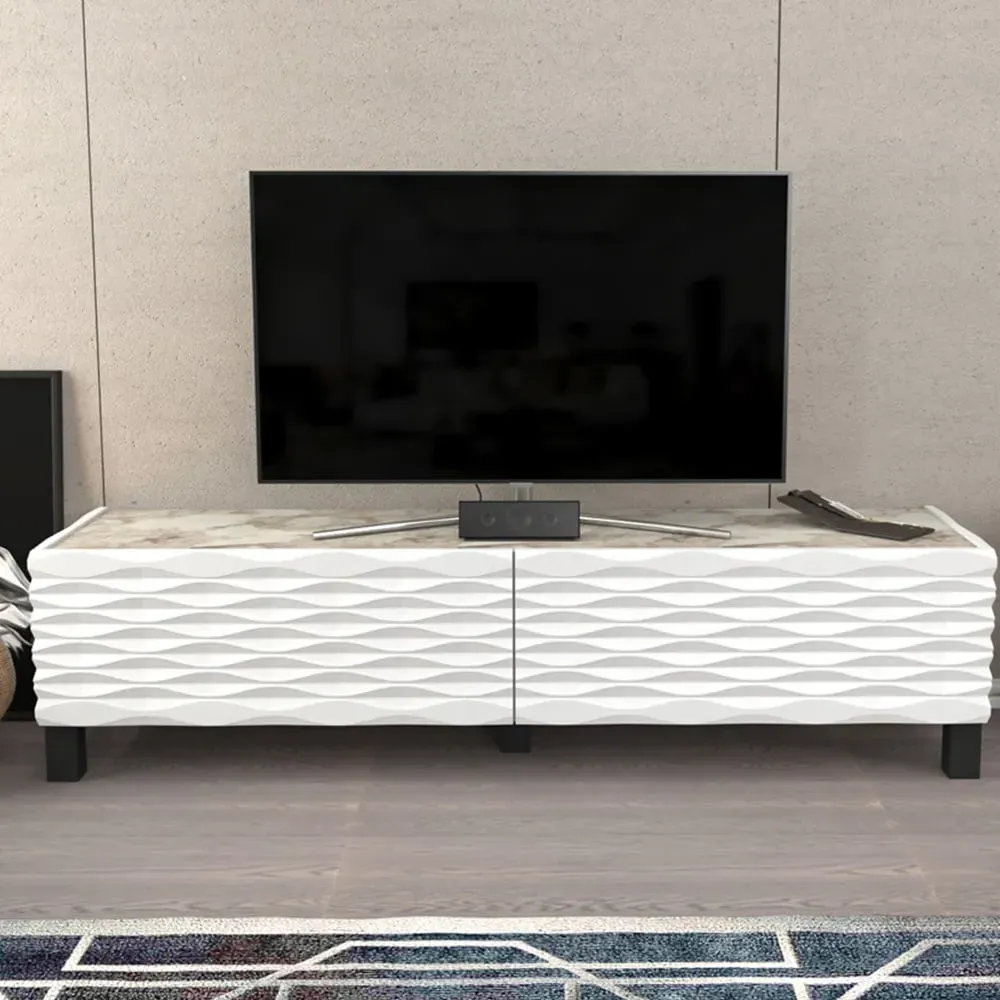 Lerze 2 Door TV Unit - White Marble, White