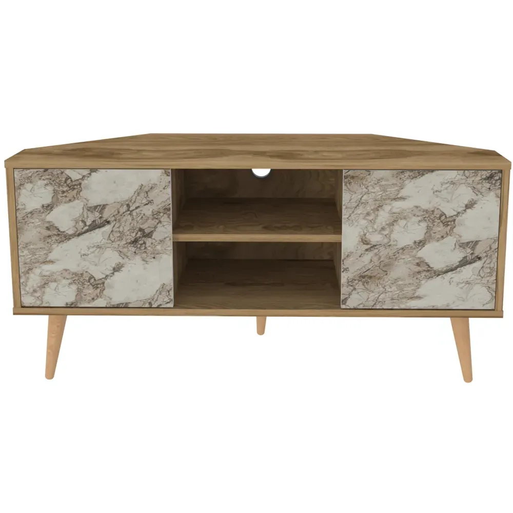 Lesson Corner TV Stand with Storage - Oud, White Marble