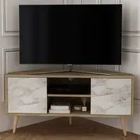 Lesson Corner TV Stand with Storage - Oud, White Marble