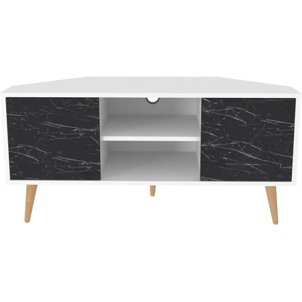 Lesson Corner TV Stand with Storage - White, Black Marble