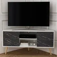 Lesson Corner TV Stand with Storage - White, Black Marble