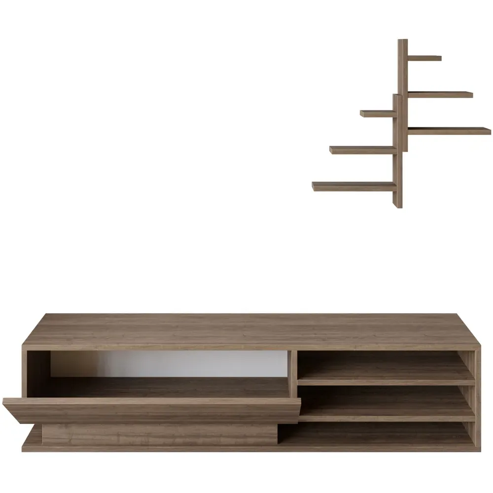 Linda 3 Shelf TV Unit with 6 Tier Wall Shelf - Brown