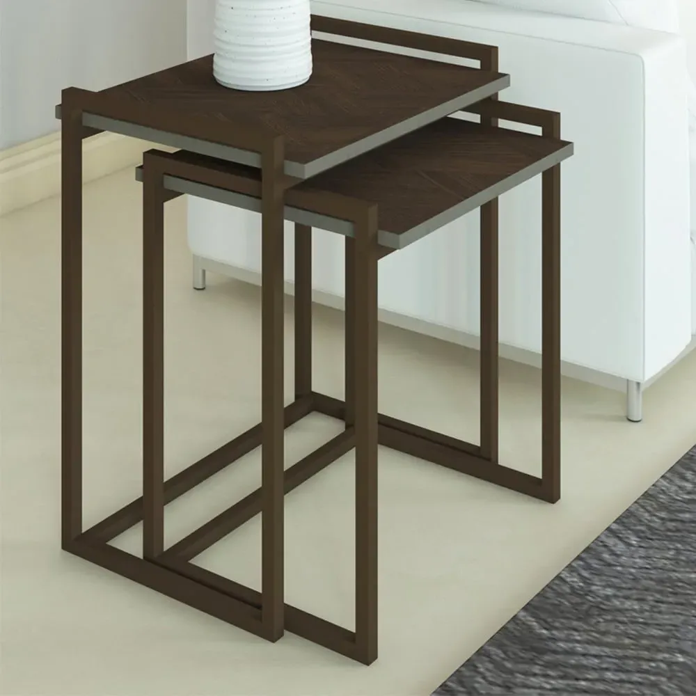 Linea Vintage Metal Nest of Tables Set of 2 - Brown image