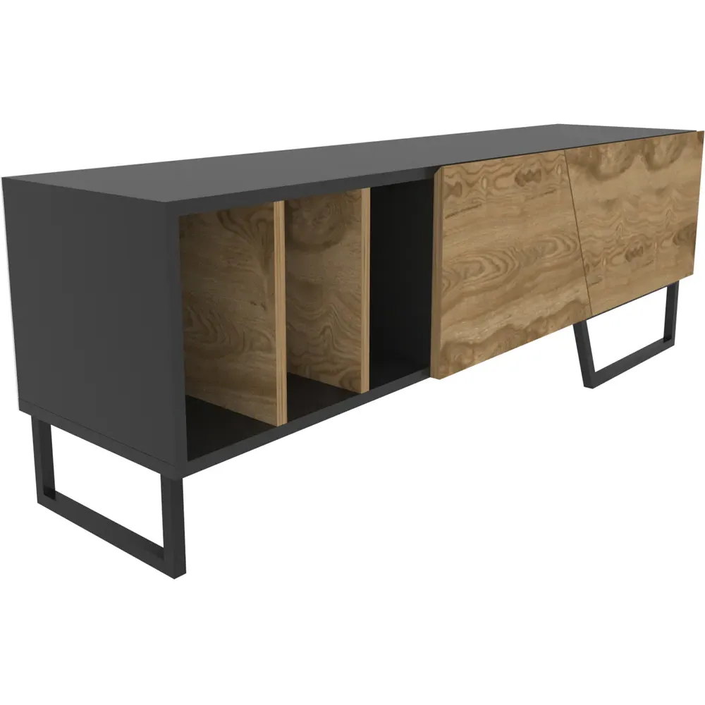 Linossa 3 Shelf TV Unit - Black and Oud Marble
