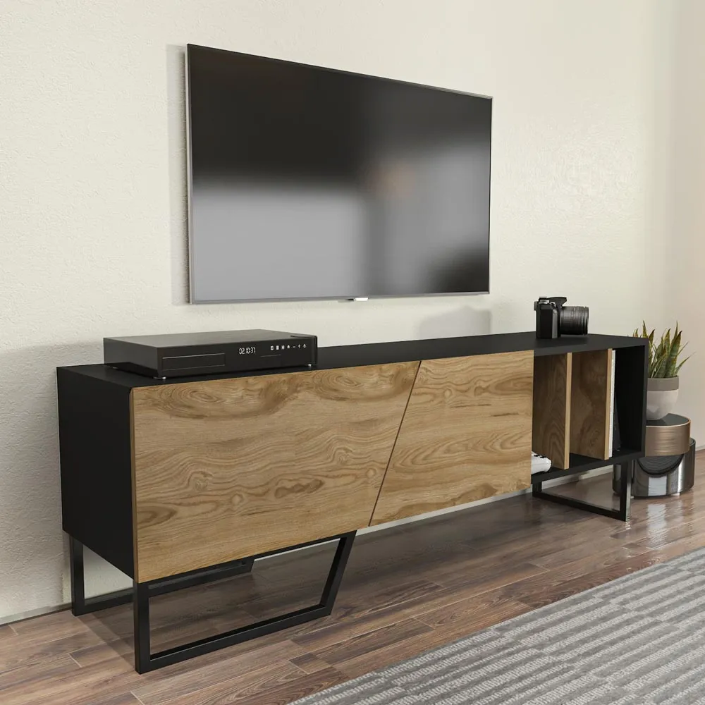 Linossa 3 Shelf TV Unit - Black and Oud Marble
