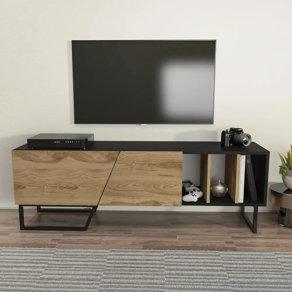 Linossa 3 Shelf TV Unit - Black and Oud Marble