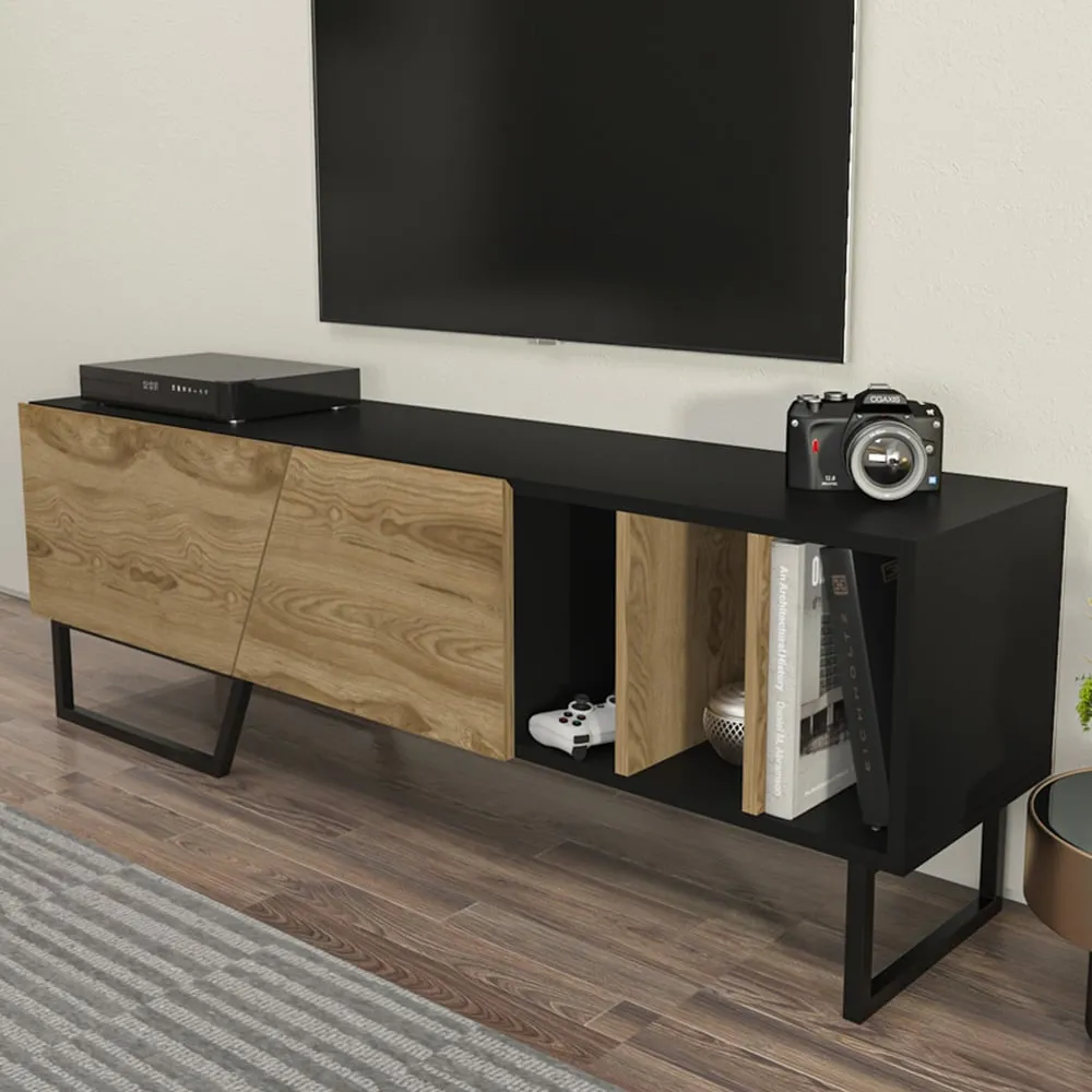 Linossa 3 Shelf TV Unit - Black and Oud Marble image