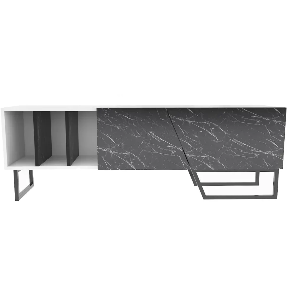 Linossa 3 Shelf TV Unit - White and Black Marble