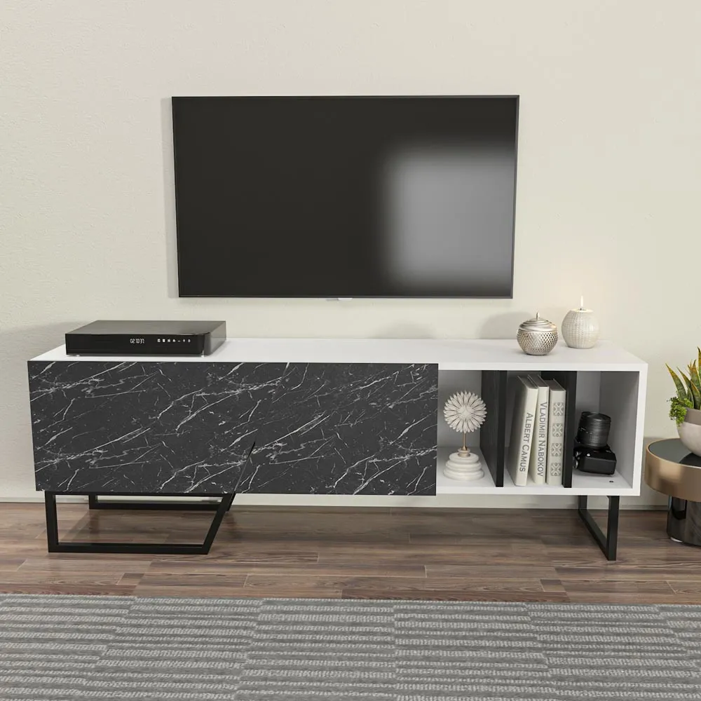 Linossa 3 Shelf TV Unit - White and Black Marble