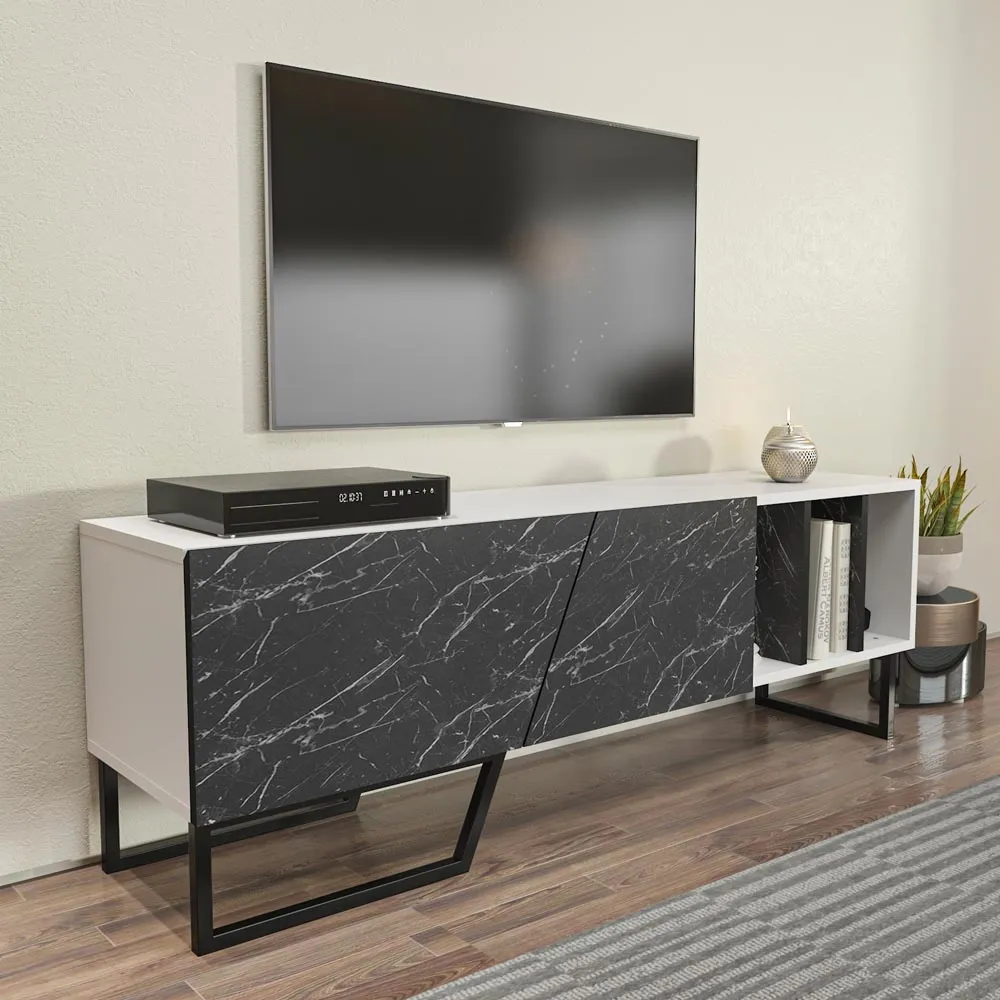 Linossa 3 Shelf TV Unit - White and Black Marble