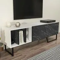 Linossa 3 Shelf TV Unit - White and Black Marble