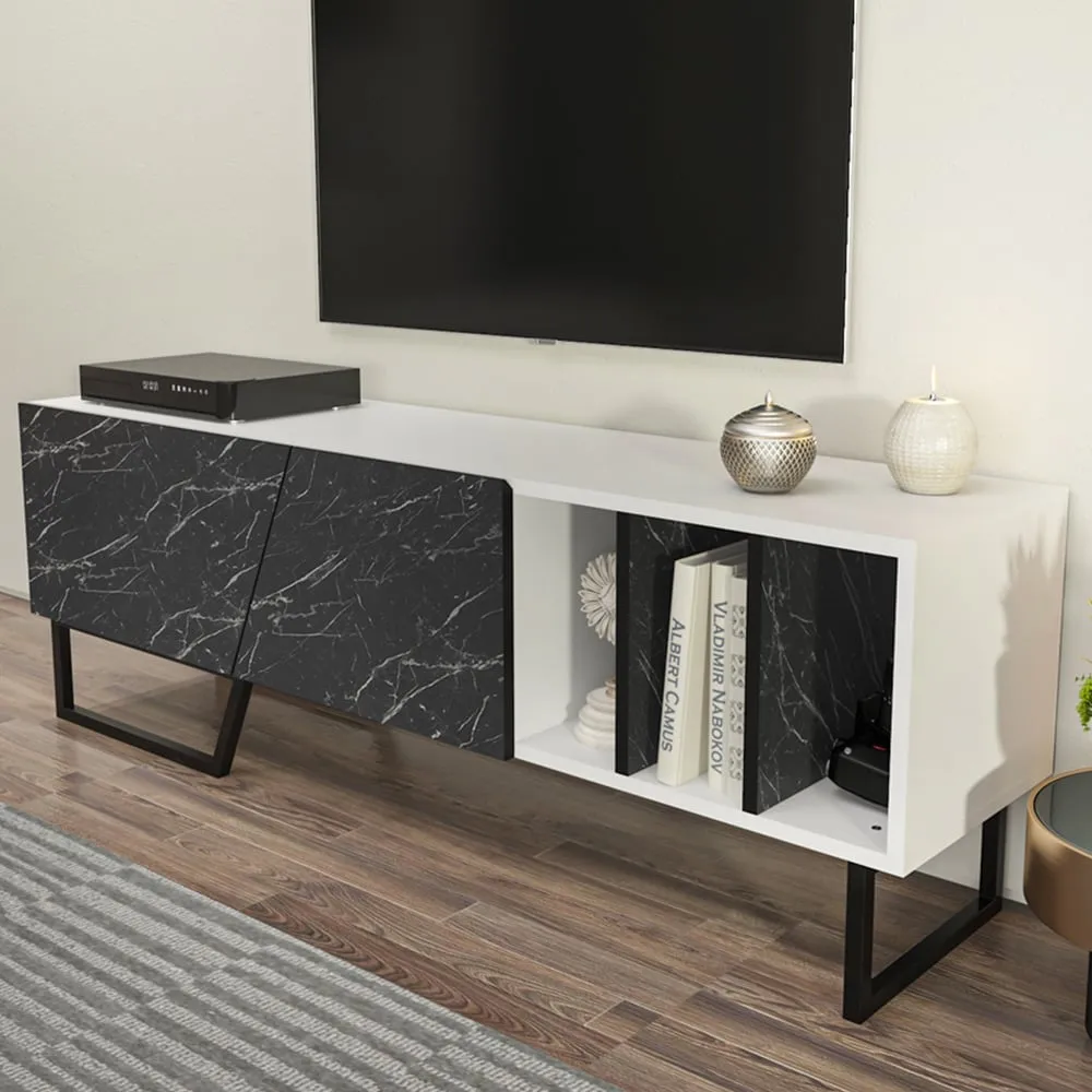 Linossa 3 Shelf TV Unit - White and Black Marble