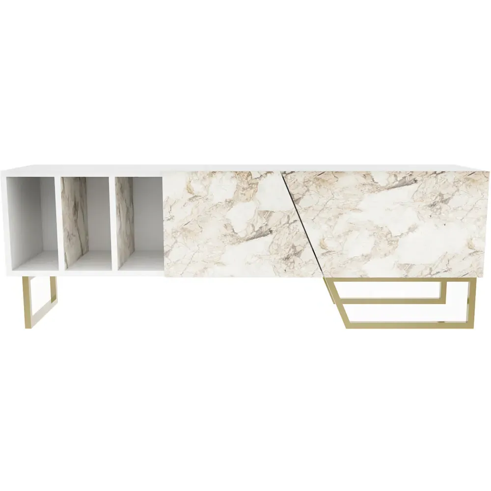 Linossa 3 Shelf TV Unit - White Marble, Gold