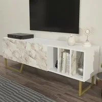 Linossa 3 Shelf TV Unit - White Marble, Gold