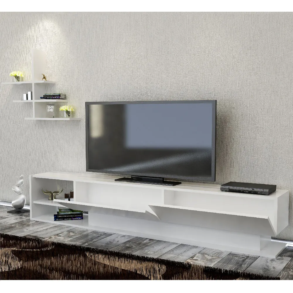 Liza 2 Door TV Unit with Wall Shelf - White