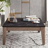 Lorenz Coffee Table - Black Marble Effect, Walnut