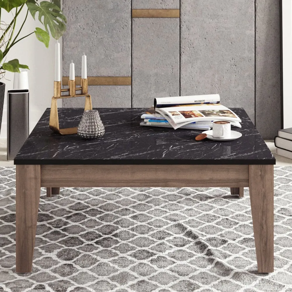 Lorenz Coffee Table - Black Marble Effect, Walnut image