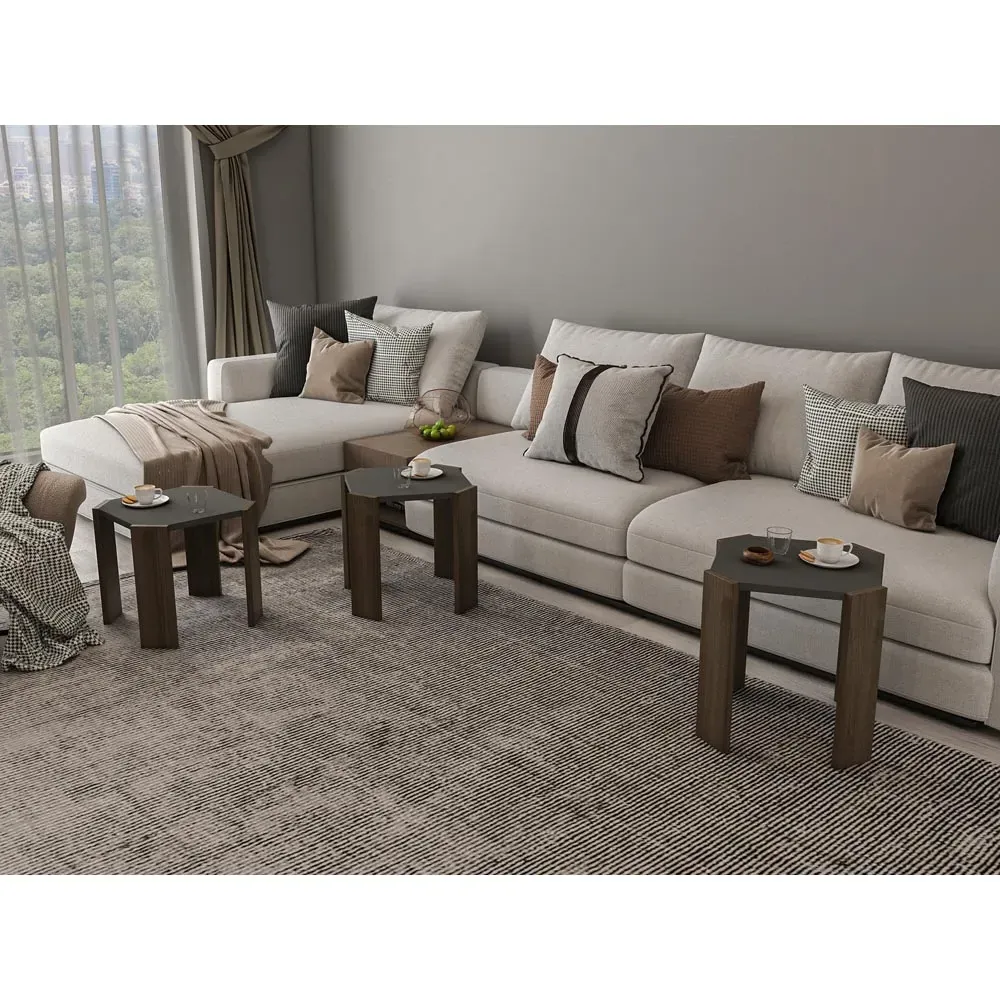 Lori 3-Piece Nesting Coffee Table - Anthracite, Walnut