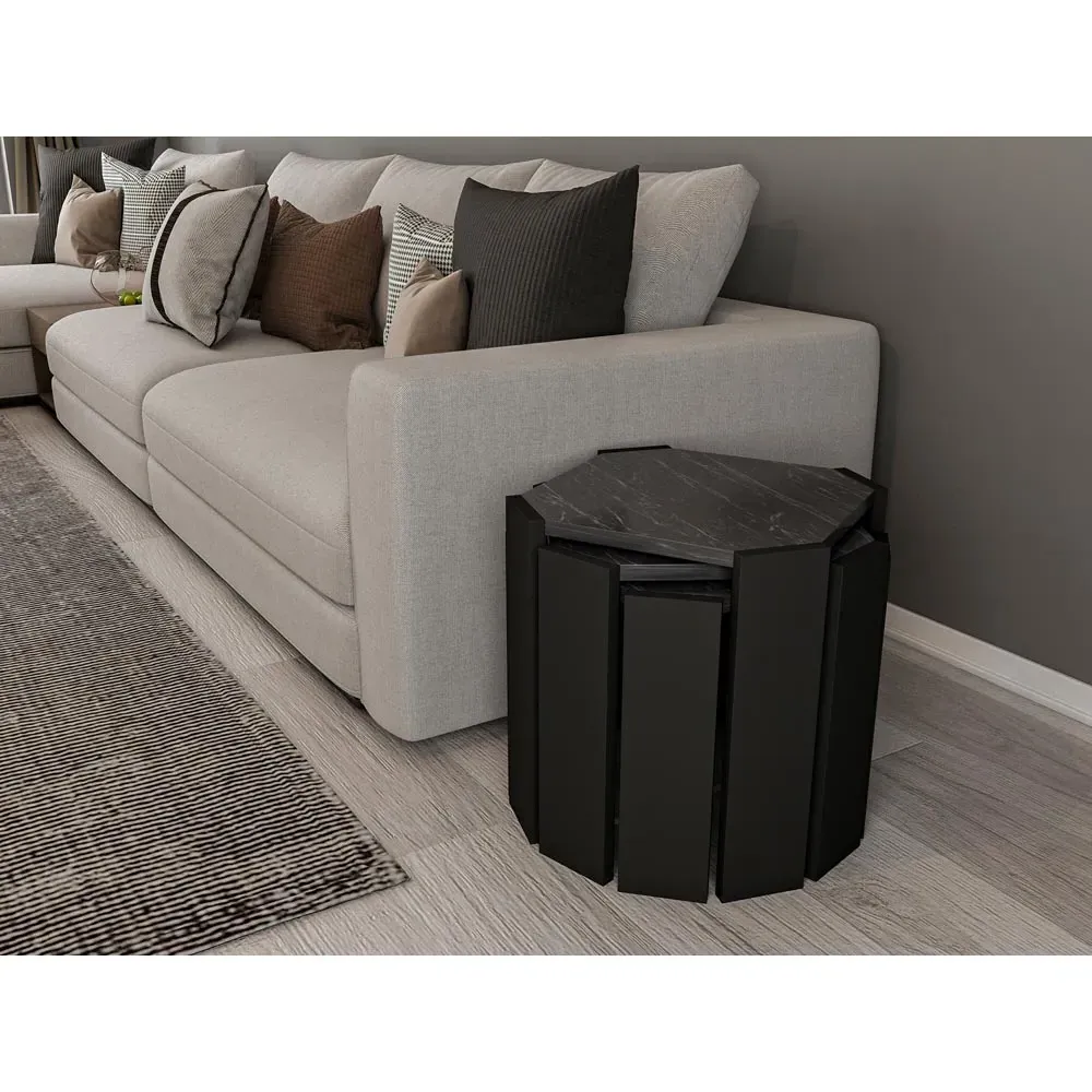 Lori 3-Piece Nesting Coffee Table - Black Marble