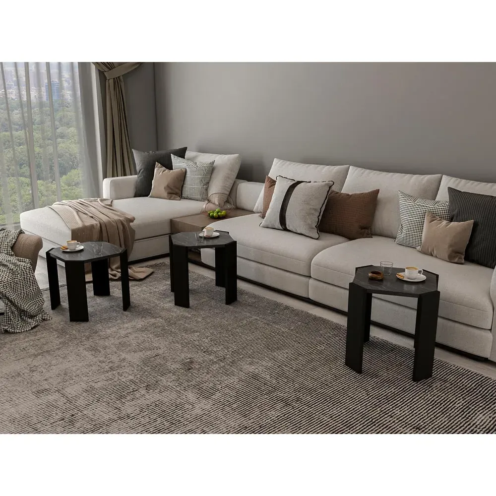 Lori 3-Piece Nesting Coffee Table - Black Marble