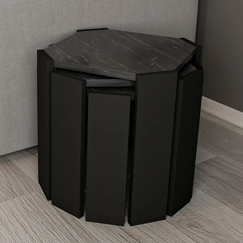 Lori 3-Piece Nesting Coffee Table - Black Marble