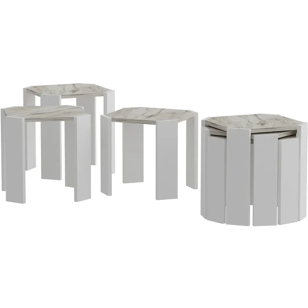 Lori 3-Piece Nesting Coffee Table - White Marble