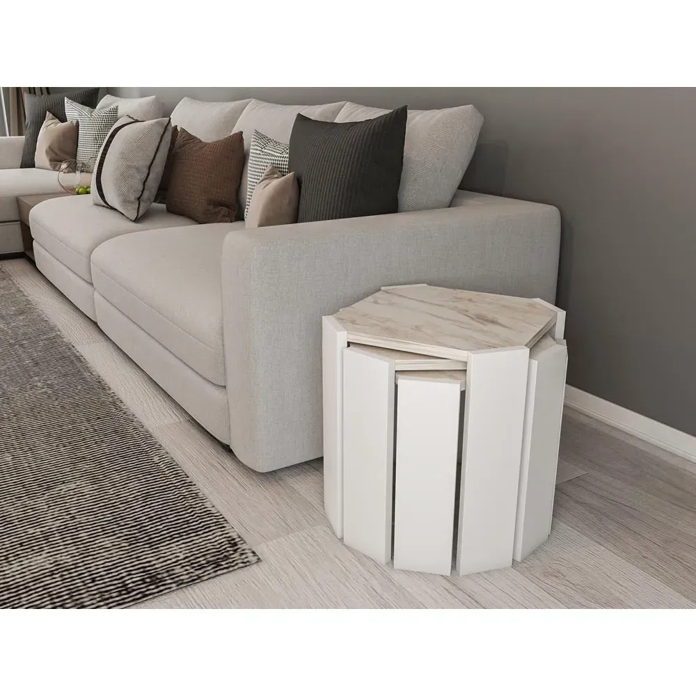 Lori 3-Piece Nesting Coffee Table - White Marble