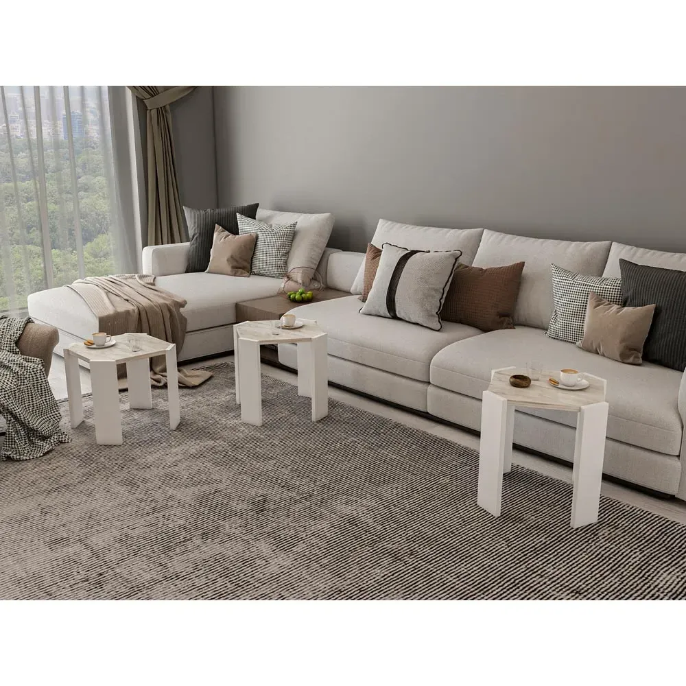 Lori 3-Piece Nesting Coffee Table - White Marble
