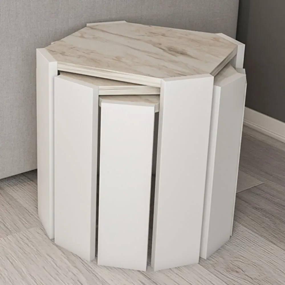 Lori 3-Piece Nesting Coffee Table - White Marble