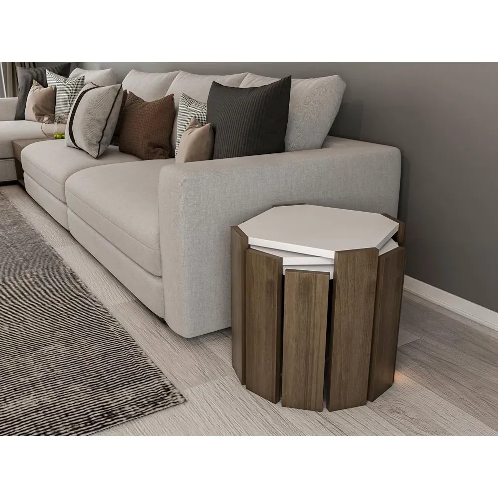 Lori 3-Piece Nesting Coffee Table - White, Walnut