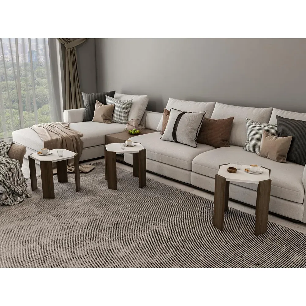 Lori 3-Piece Nesting Coffee Table - White, Walnut