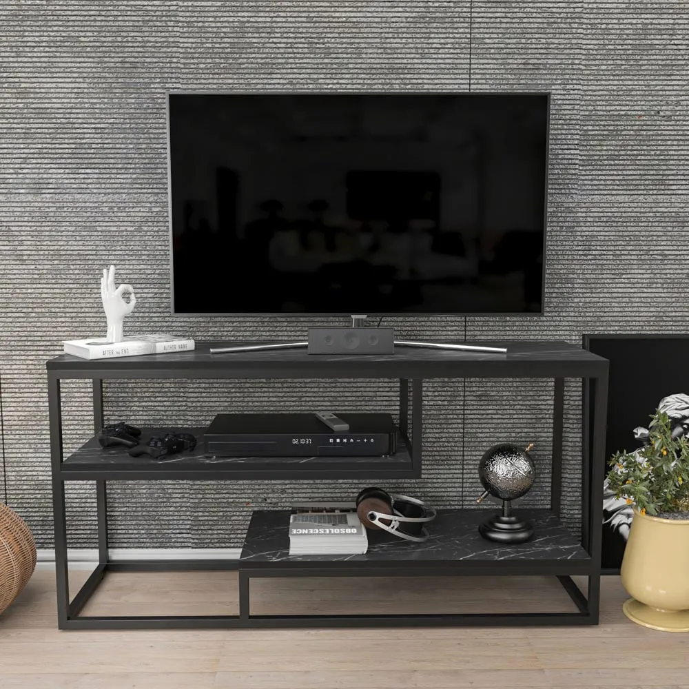 Lorin 3 Shelf TV Unit - Black Marble