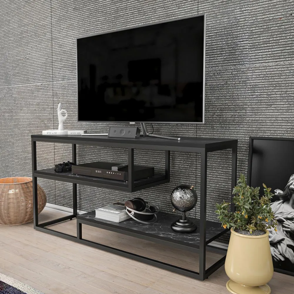 Lorin 3 Shelf TV Unit - Black Marble