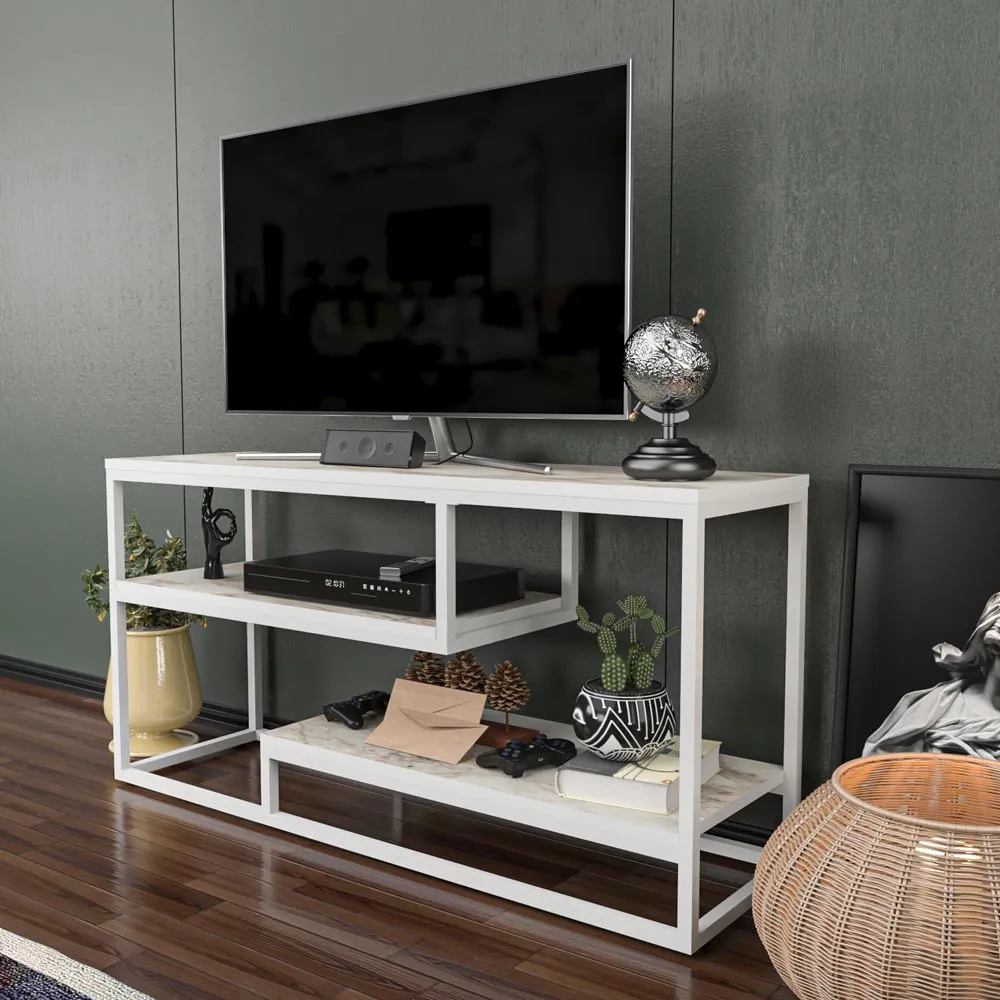 Lorin 3 Shelf TV Unit - White Marble