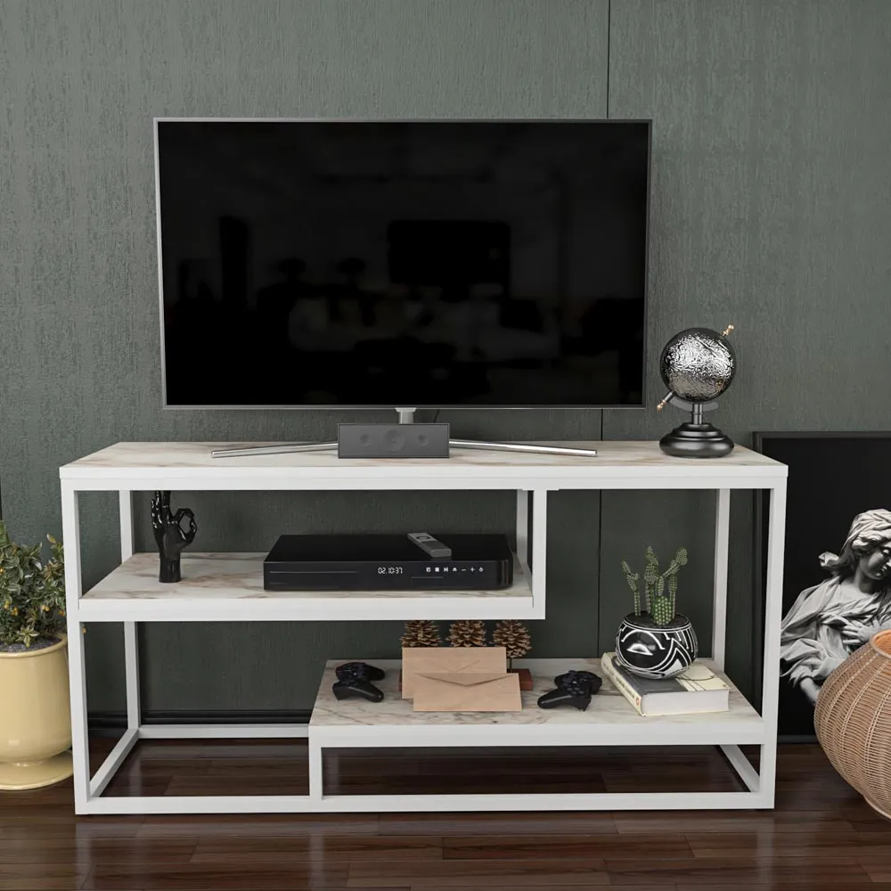 Lorin 3 Shelf TV Unit - White Marble