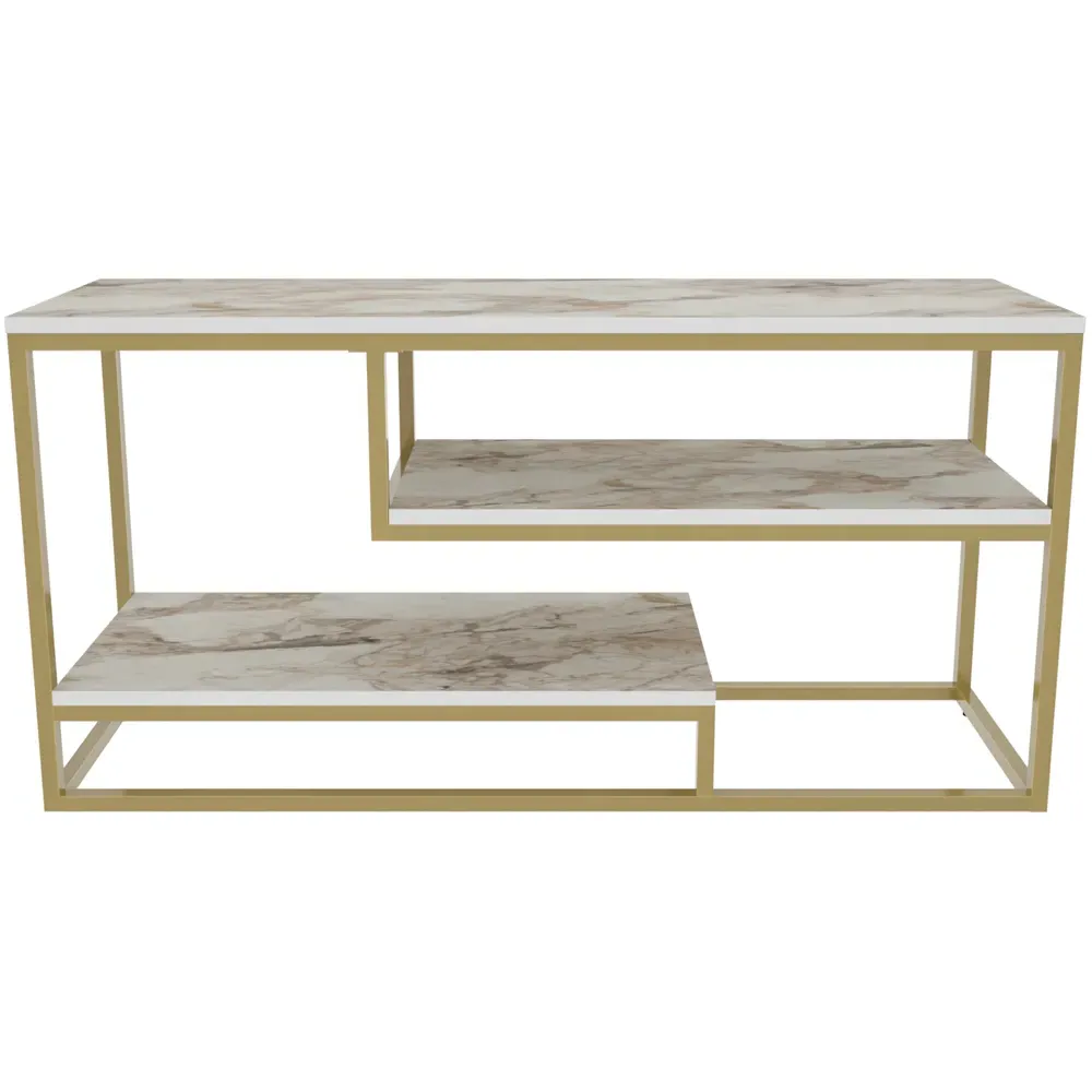 Lorin 3 Shelf TV Unit - White Marble, Gold