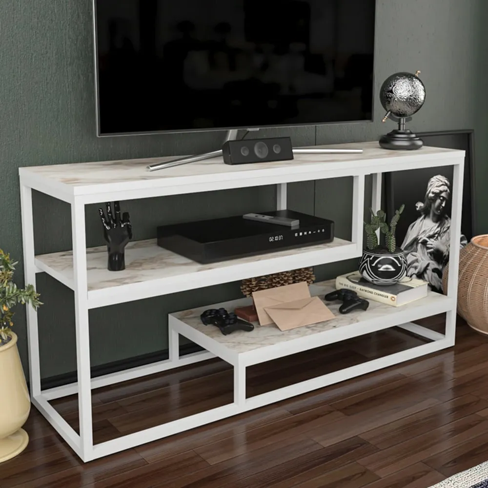 Lorin 3 Shelf TV Unit - White Marble