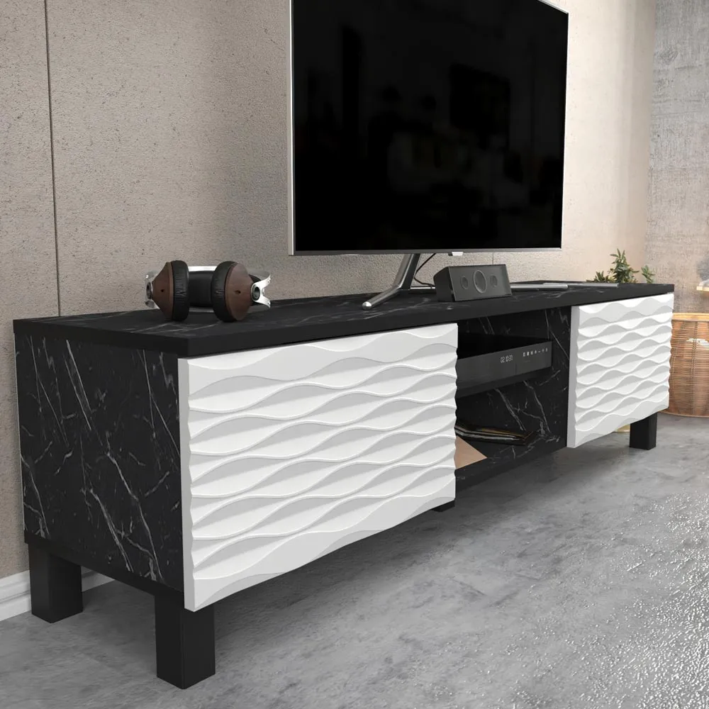 Lukas 2 Door TV Unit with Storage - Black Marble