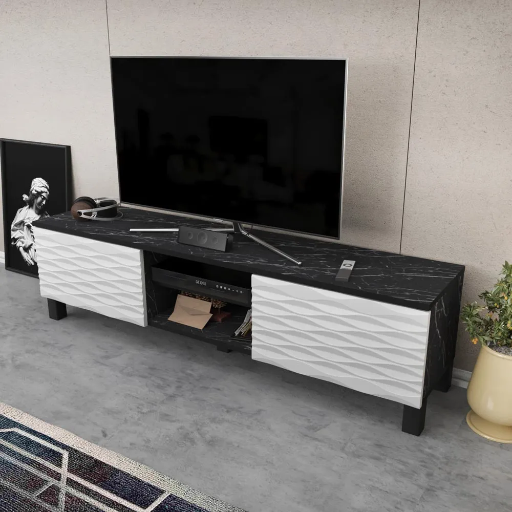 Lukas 2 Door TV Unit with Storage - Black Marble