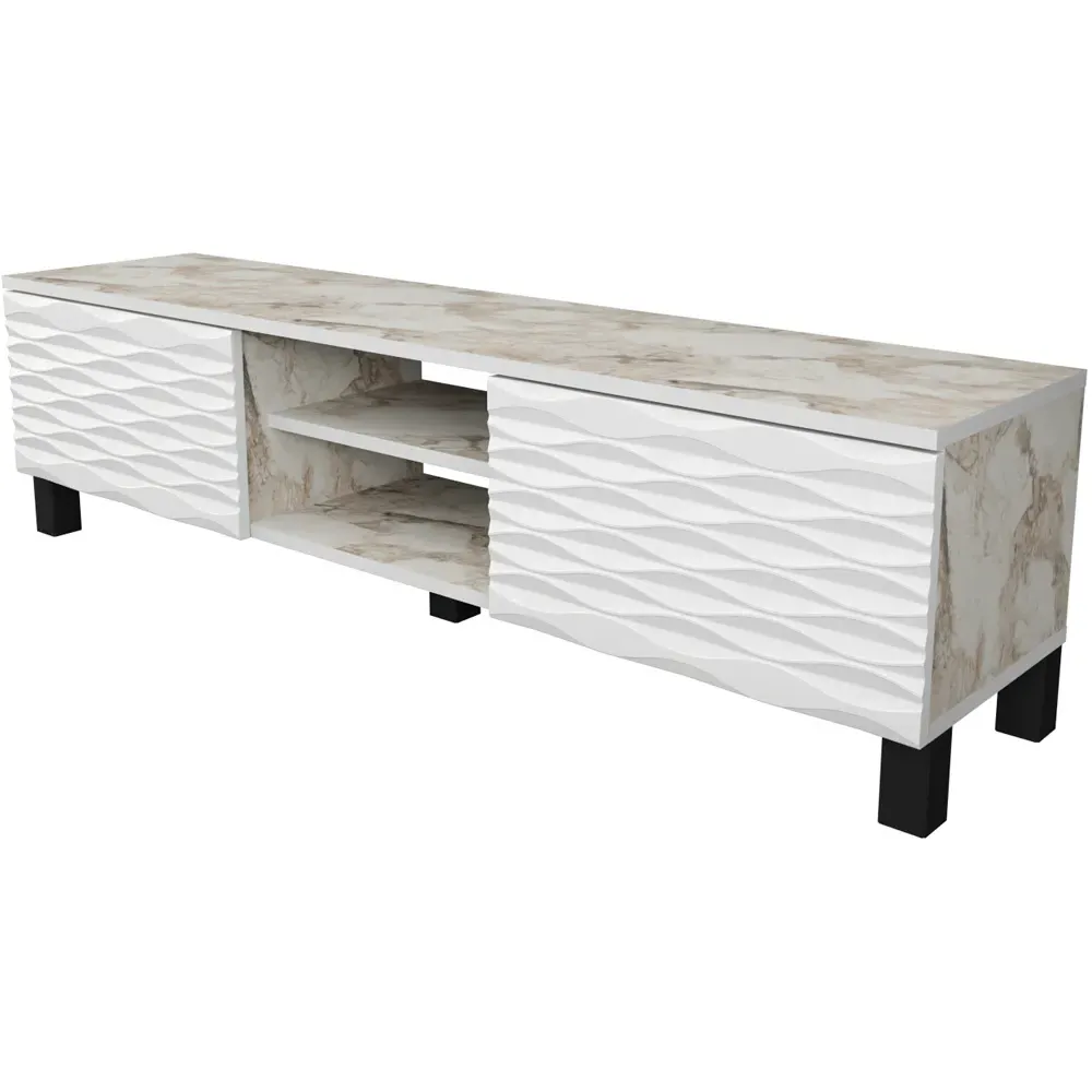 Lukas 2 Door TV Unit with Storage - White Marble