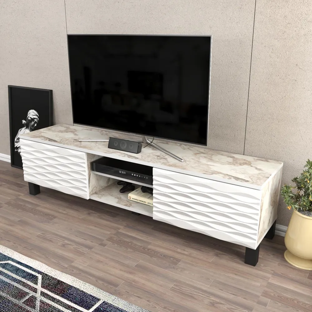 Lukas 2 Door TV Unit with Storage - White Marble