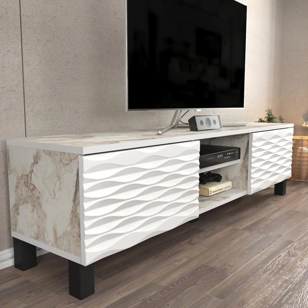Lukas 2 Door TV Unit with Storage - White Marble