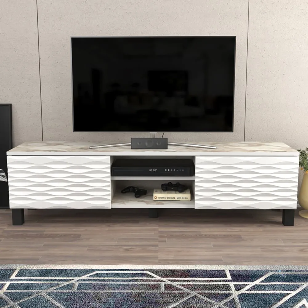 Lukas 2 Door TV Unit with Storage - White Marble
