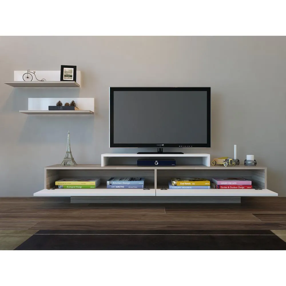 Lusi 2 Door TV Unit with Wall Shelves - Cordoba, White