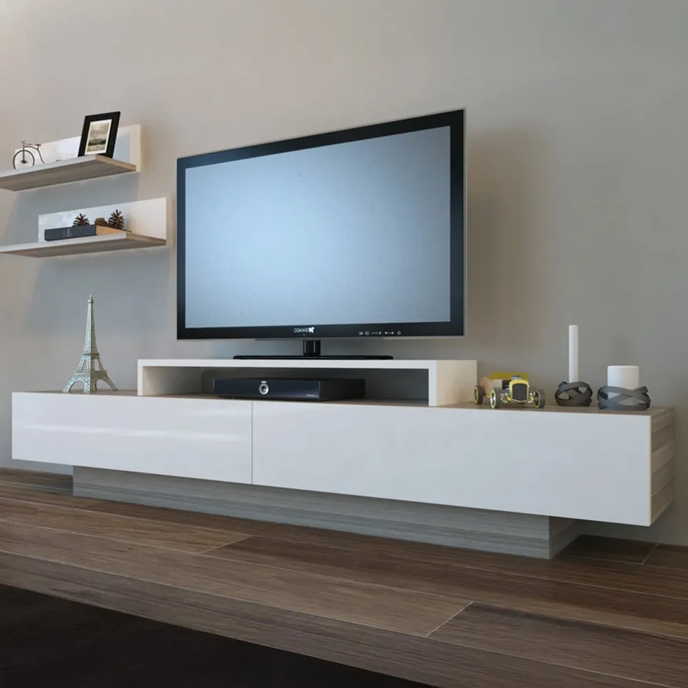 Lusi 2 Door TV Unit with Wall Shelves - Cordoba, White image