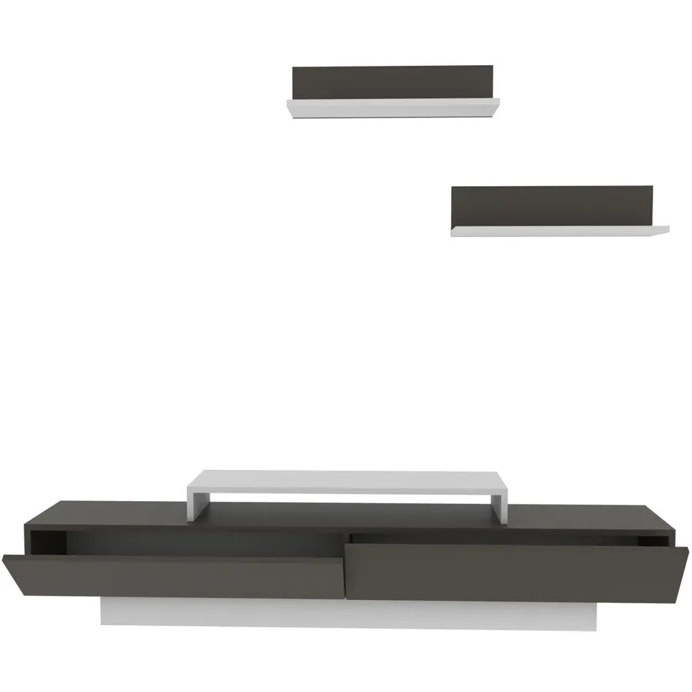 Lusi 2 Door TV Unit with Wall Shelves - White, Coffee Galaxy