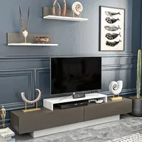 Lusi 2 Door TV Unit with Wall Shelves - White, Coffee Galaxy