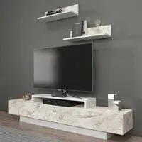 Lusi 2 Door TV Unit with Wall Shelves - White Marble Effect