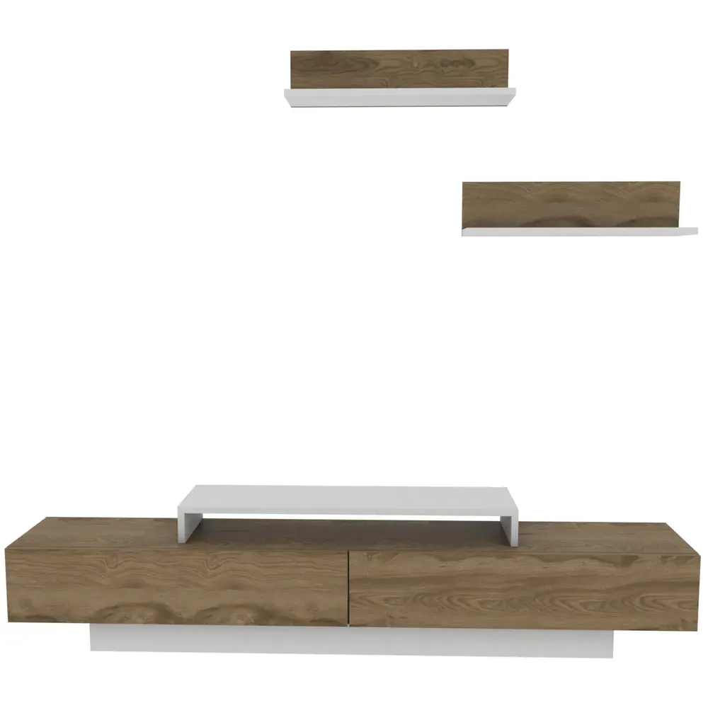Lusi 2 Door TV Unit with Wall Shelves - White, Oud