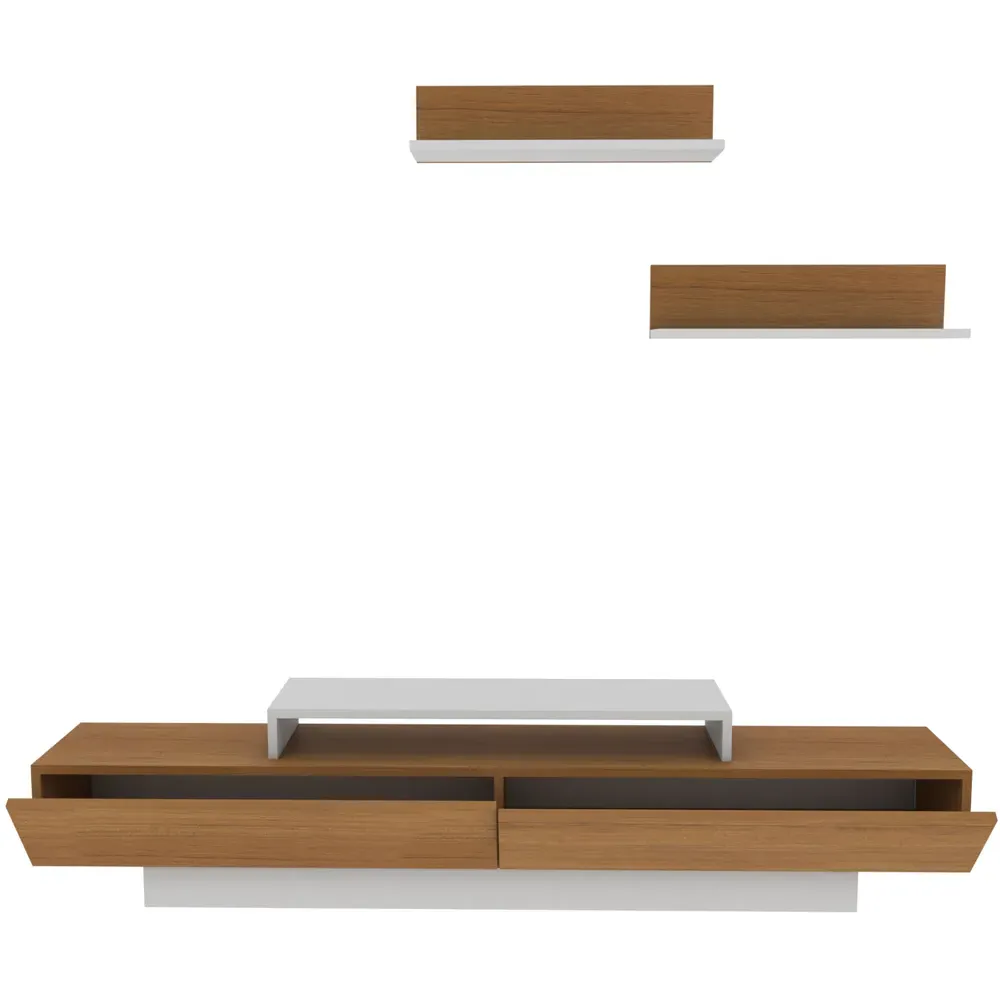 Lusi 2 Door TV Unit with Wall Shelves - White, Teak